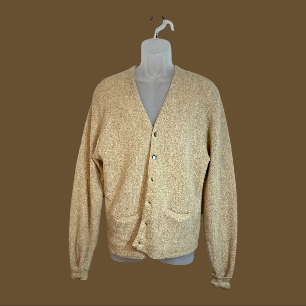 Vintage Puritan Imported Alpaca Wool Cardigan Sweater Size 42 Large Beige